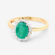 Bids.com 1.34 Carat Genuine Zambian Emerald and White Diamond 10K Yellow Gold Ring Rings