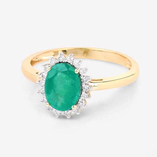 Bids.com 1.34 Carat Genuine Zambian Emerald and White Diamond 10K Yellow Gold Ring Rings