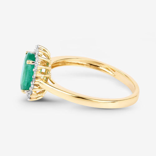 Bids.com 1.34 Carat Genuine Zambian Emerald and White Diamond 10K Yellow Gold Ring Rings