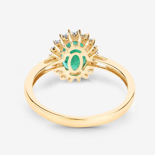 Bids.com 1.34 Carat Genuine Zambian Emerald and White Diamond 10K Yellow Gold Ring Rings