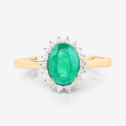Bids.com 1.34 Carat Genuine Zambian Emerald and White Diamond 10K Yellow Gold Ring Rings