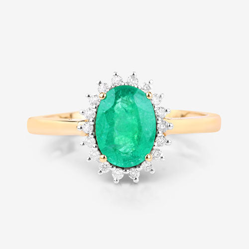 Bids.com 1.34 Carat Genuine Zambian Emerald and White Diamond 10K Yellow Gold Ring Rings
