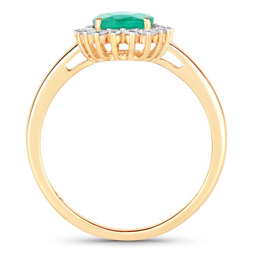 Bids.com 1.34 Carat Genuine Zambian Emerald and White Diamond 10K Yellow Gold Ring Rings