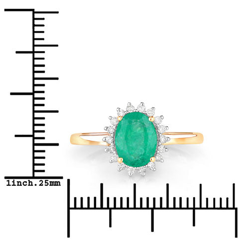 Bids.com 1.34 Carat Genuine Zambian Emerald and White Diamond 10K Yellow Gold Ring Rings