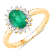 Bids.com 1.34 Carat Genuine Zambian Emerald and White Diamond 14K Yellow Gold Ring Rings