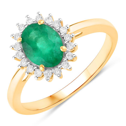 Bids.com 1.34 Carat Genuine Zambian Emerald and White Diamond 14K Yellow Gold Ring Rings