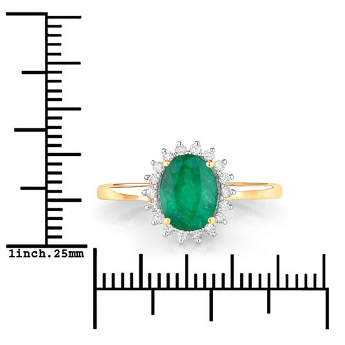 Bids.com 1.34 Carat Genuine Zambian Emerald and White Diamond 14K Yellow Gold Ring Rings