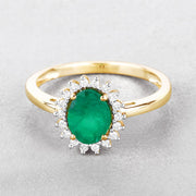 Bids.com 1.34 Carat Genuine Zambian Emerald and White Diamond 14K Yellow Gold Ring Rings