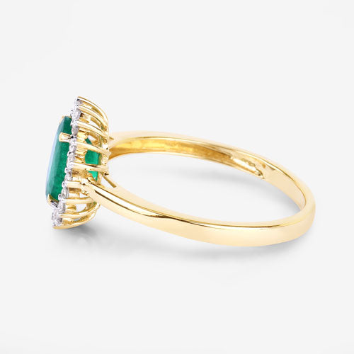 Bids.com 1.34 Carat Genuine Zambian Emerald and White Diamond 14K Yellow Gold Ring Rings
