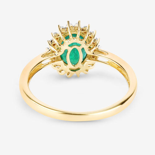 Bids.com 1.34 Carat Genuine Zambian Emerald and White Diamond 14K Yellow Gold Ring Rings