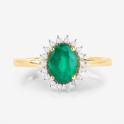 Bids.com 1.34 Carat Genuine Zambian Emerald and White Diamond 14K Yellow Gold Ring Rings