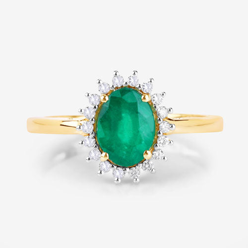 Bids.com 1.34 Carat Genuine Zambian Emerald and White Diamond 14K Yellow Gold Ring Rings