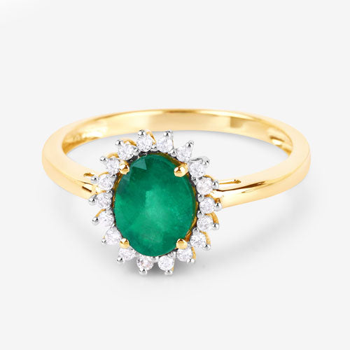 Bids.com 1.34 Carat Genuine Zambian Emerald and White Diamond 14K Yellow Gold Ring Rings