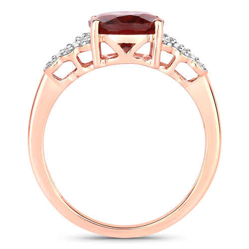 Bids.com 2.87 Carat Genuine Rhodolite and White Diamond 14K Rose Gold Ring Rings