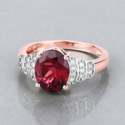 Bids.com 2.87 Carat Genuine Rhodolite and White Diamond 14K Rose Gold Ring Rings