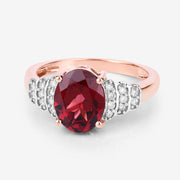 Bids.com 2.87 Carat Genuine Rhodolite and White Diamond 14K Rose Gold Ring Rings
