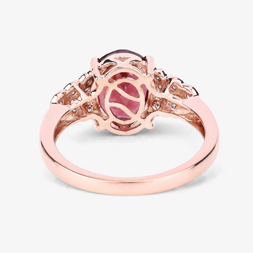 Bids.com 2.87 Carat Genuine Rhodolite and White Diamond 14K Rose Gold Ring Rings
