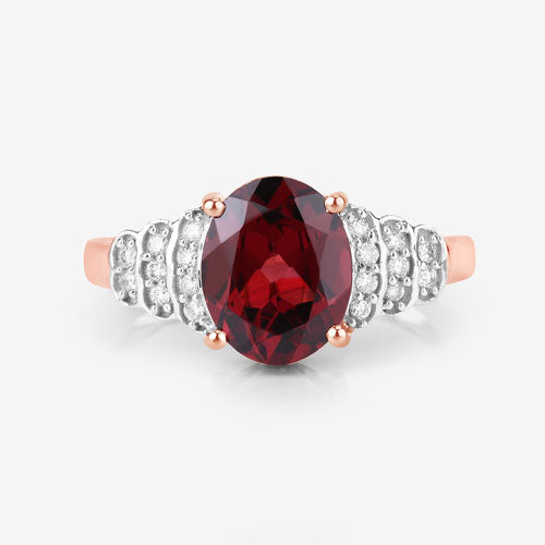 Bids.com 2.87 Carat Genuine Rhodolite and White Diamond 14K Rose Gold Ring Rings
