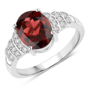Bids.com 2.87 Carat Genuine Rhodolite and White Diamond 14K White Gold Ring Rings