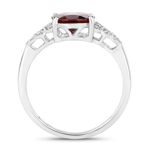 Bids.com 2.87 Carat Genuine Rhodolite and White Diamond 14K White Gold Ring Rings
