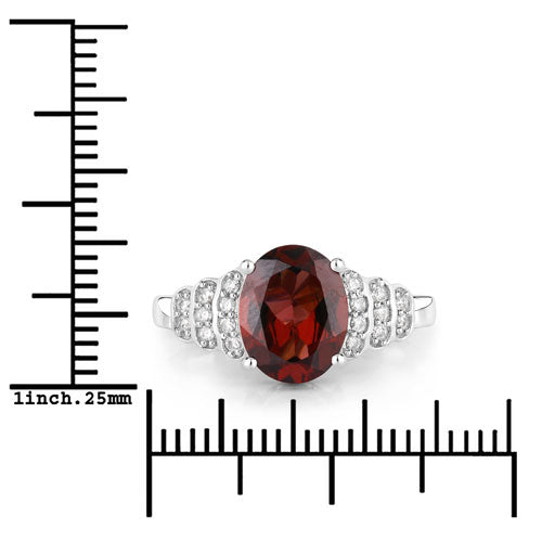 Bids.com 2.87 Carat Genuine Rhodolite and White Diamond 14K White Gold Ring Rings