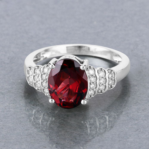 Bids.com 2.87 Carat Genuine Rhodolite and White Diamond 14K White Gold Ring Rings