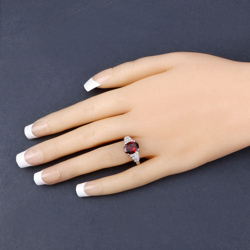 Bids.com 2.87 Carat Genuine Rhodolite and White Diamond 14K White Gold Ring Rings