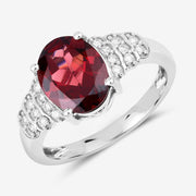 Bids.com 2.87 Carat Genuine Rhodolite and White Diamond 14K White Gold Ring Rings