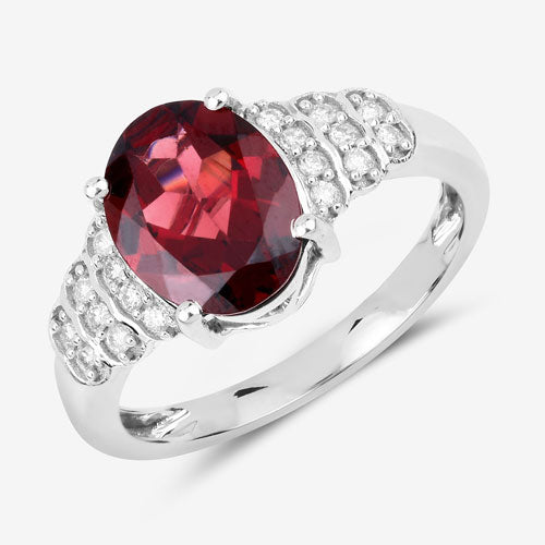 Bids.com 2.87 Carat Genuine Rhodolite and White Diamond 14K White Gold Ring Rings