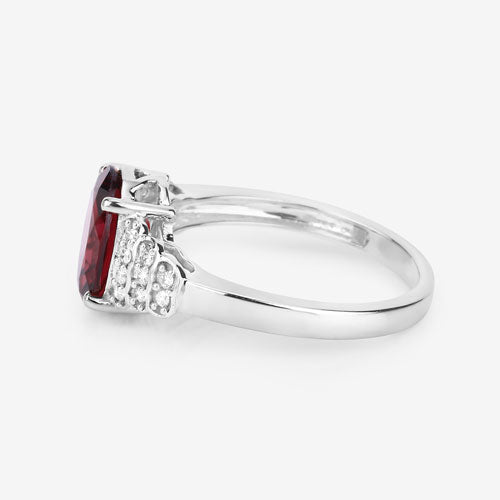Bids.com 2.87 Carat Genuine Rhodolite and White Diamond 14K White Gold Ring Rings