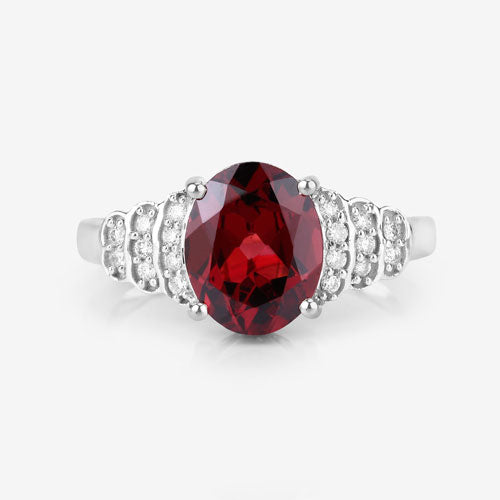 Bids.com 2.87 Carat Genuine Rhodolite and White Diamond 14K White Gold Ring Rings