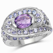 Bids.com 2.76 Carat Genuine Amethyst and Tanzanite .925 Sterling Silver Ring Rings
