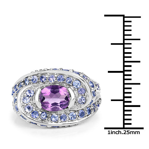 Bids.com 2.76 Carat Genuine Amethyst and Tanzanite .925 Sterling Silver Ring Rings