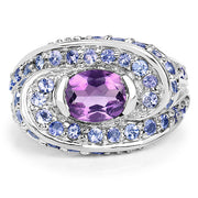 Bids.com 2.76 Carat Genuine Amethyst and Tanzanite .925 Sterling Silver Ring Rings