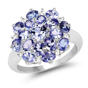 Bids.com 3.37 Carat Genuine Tanzanite and White Topaz .925 Sterling Silver Ring Rings
