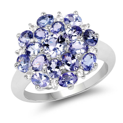 Bids.com 3.37 Carat Genuine Tanzanite and White Topaz .925 Sterling Silver Ring Rings