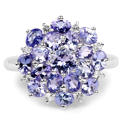 Bids.com 3.37 Carat Genuine Tanzanite and White Topaz .925 Sterling Silver Ring Rings