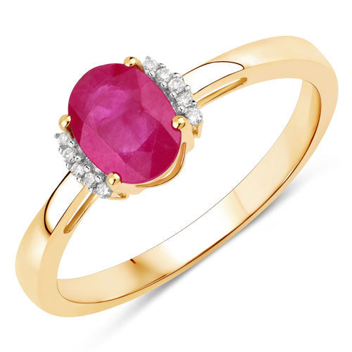Bids.com 0.88 Carat Genuine Johnson Ruby and White Diamond 14K Yellow Gold Ring Rings