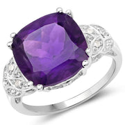 Bids.com 5.87 Carat Genuine Amethyst and White Diamond .925 Sterling Silver Ring Rings