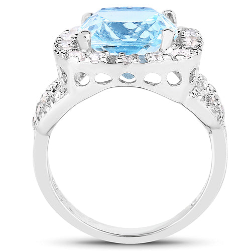 Bids.com 5.17 Carat Genuine Blue Topaz and White Topaz .925 Sterling Silver Ring Rings
