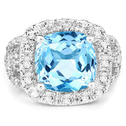 Bids.com 5.17 Carat Genuine Blue Topaz and White Topaz .925 Sterling Silver Ring Rings
