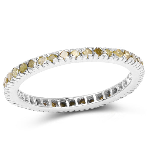 Bids.com 0.57 Carat Genuine Yellow Diamond .925 Sterling Silver Ring Rings
