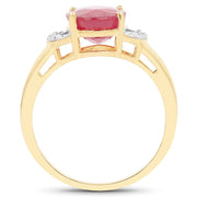 Bids.com 14K Yellow Gold Plated 4.01 Carat Glass Filled Ruby and White Diamond .925 Sterling Silver Ring Rings
