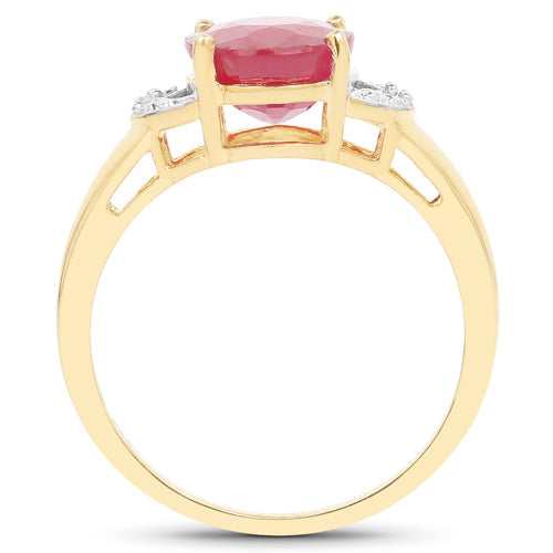Bids.com 14K Yellow Gold Plated 4.01 Carat Glass Filled Ruby and White Diamond .925 Sterling Silver Ring Rings