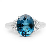 Bids.com 4.26 Carat Genuine London Blue Topaz & White Topaz .925 Sterling Silver Ring Rings