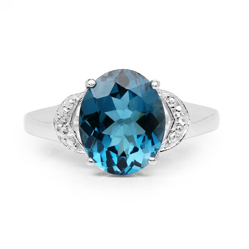 Bids.com 4.26 Carat Genuine London Blue Topaz & White Topaz .925 Sterling Silver Ring Rings