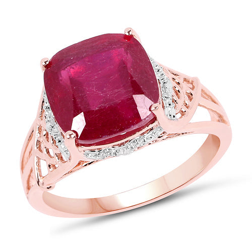 Bids.com 14K Rose Gold Plated 5.54 Carat Genuine Glass Filled Ruby & White Topaz .925 Sterling Silver Ring Rings