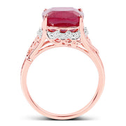 Bids.com 14K Rose Gold Plated 5.54 Carat Genuine Glass Filled Ruby & White Topaz .925 Sterling Silver Ring Rings