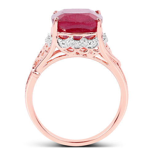 Bids.com 14K Rose Gold Plated 5.54 Carat Genuine Glass Filled Ruby & White Topaz .925 Sterling Silver Ring Rings