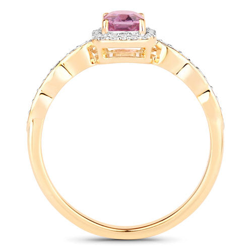 Bids.com 0.80 Carat Genuine Pink Sapphire and White Diamond 14K Yellow Gold Ring Rings